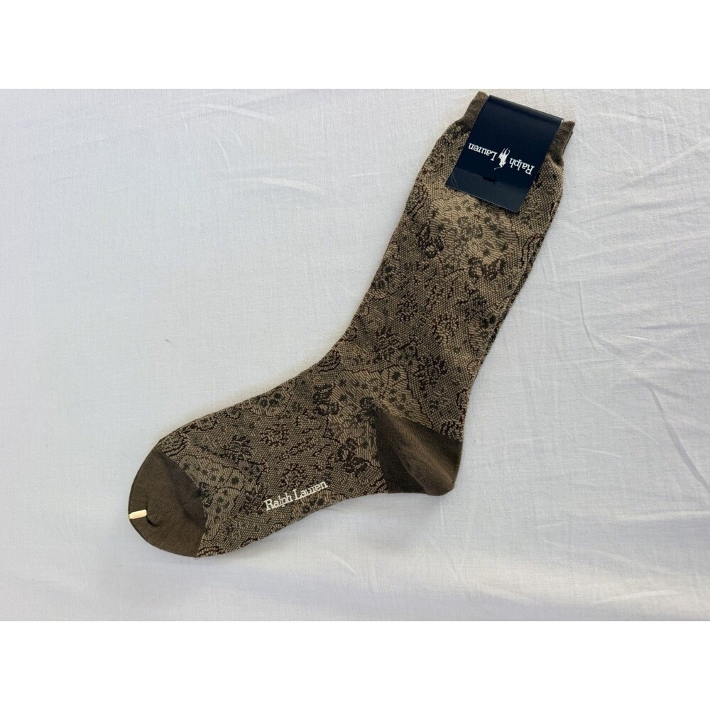 NWT Ralph Lauren Womens Floral Jacquard Crew Socks Brown Wool Blend Japan 9-11